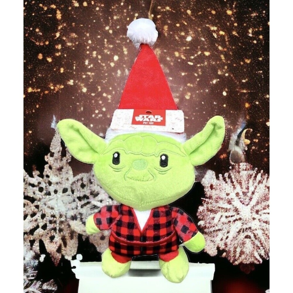 Star Wars Mandalorian Yoda Santa Christmas Holiday Plush Dog Toy 9"